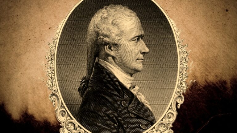 The image shows a portrait of Alexander Hamilton, related to "15 Alexander Hamilton quotes"
