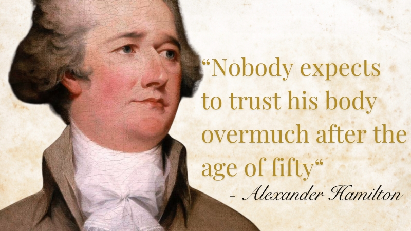A portrait of Alexander Hamilton with the quote